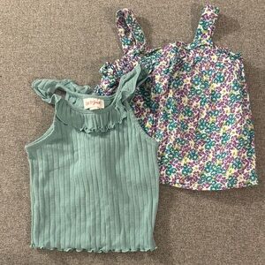 5/$15- Cat & Jack Mint Ribbed Ruffle Tank + Floral Tank Set